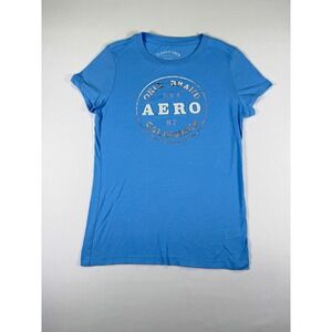 Aeropostale Womens Blue Classic Crew Aero USA California Graphic T Shirt Size L